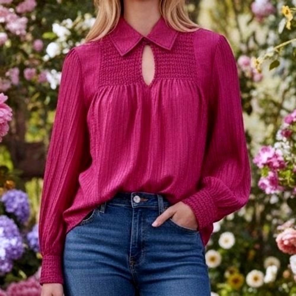 NWT Joie Anaise Pink Long Sleeve Textured Blouse Women Small